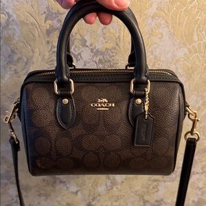 Coach Brown and Black Mini Satchel with Gold Hardware
